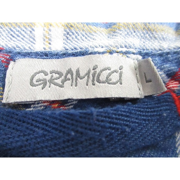 Gramicci Shirt Dress Womens Large Blue Cotton Plaid Roll Tab Button Up Mini L - Picture 4 of 11